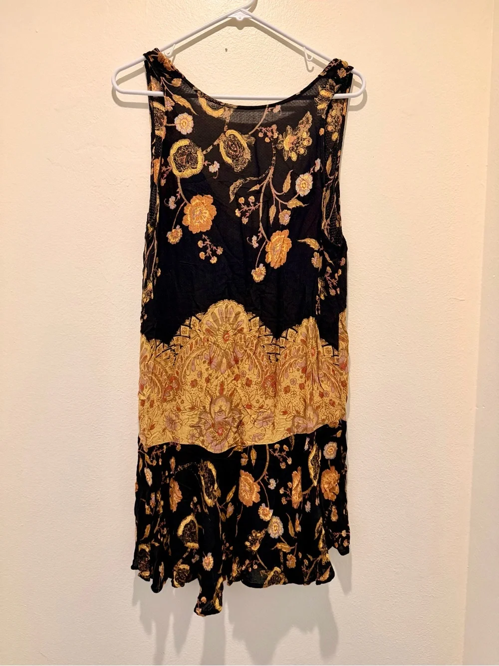 Free People Boho Floral Black and Mustard Dress